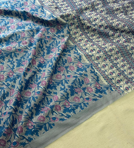 Hand Block Printing Saree In Mulmul Fabric