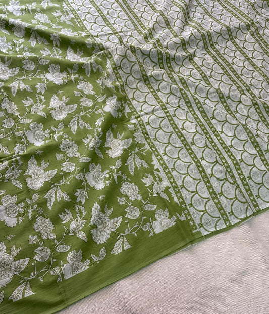 Hand Block Printing Saree In Mulmul Fabric