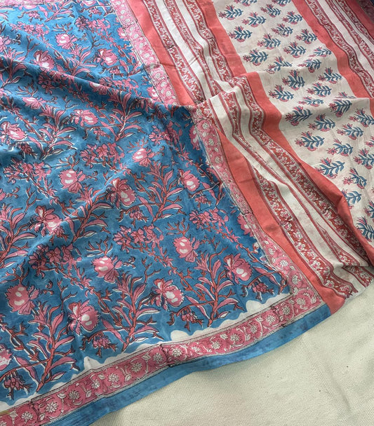 Hand Block Printing Saree In Mulmul Fabric