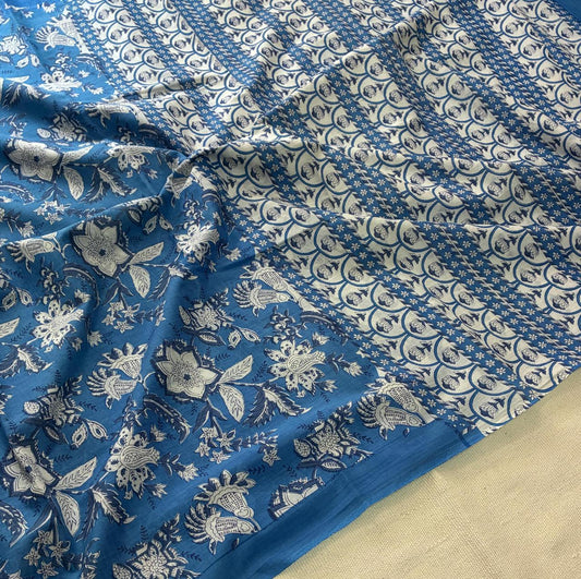 Hand Block Printing Saree In Mulmul Fabric
