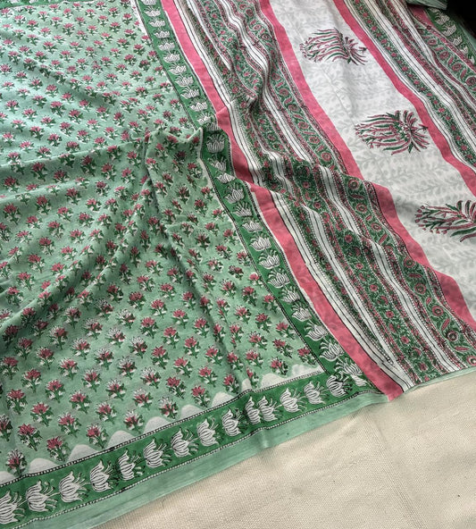 Hand Block Printing Saree In Mulmul Fabric