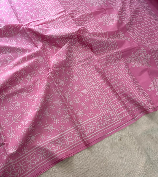 Hand Block Printing Saree In Mulmul Fabric