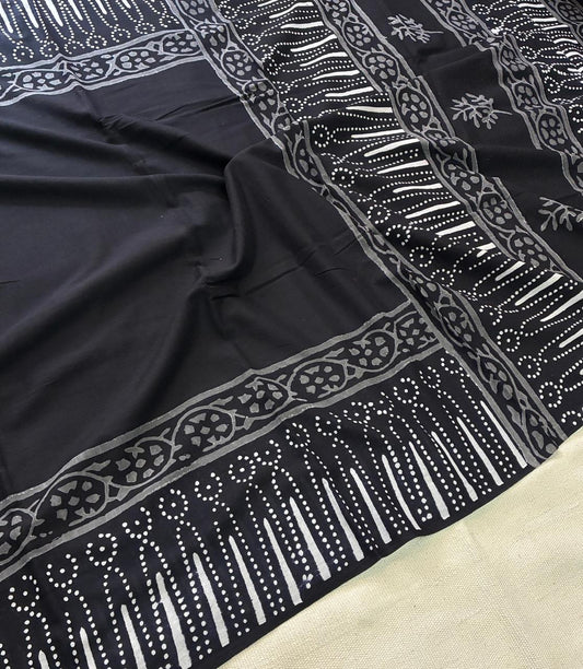 Hand Block Printing Saree In Mulmul Fabric