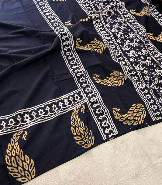 Hand Block Printing Saree In Mulmul Fabric