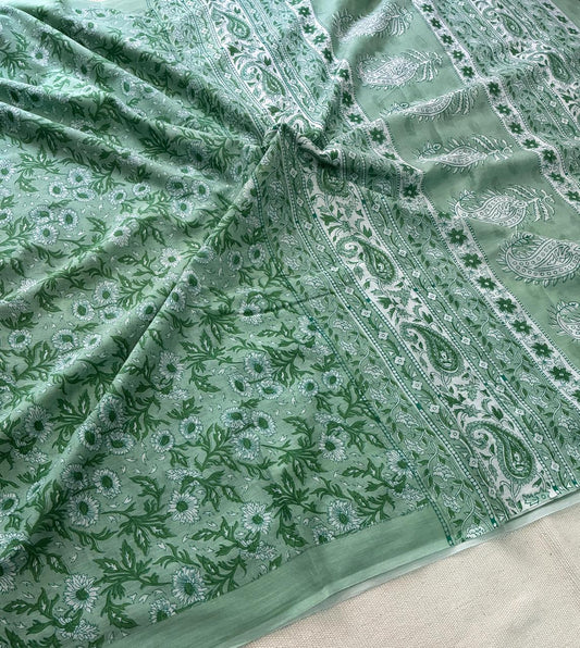 Hand Block Printing Saree In Mulmul Fabric