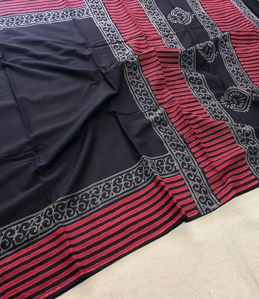 Hand Block Printing Saree In Mulmul Fabric