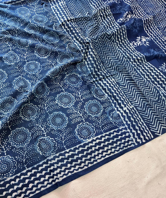 Hand Block Printing Saree In Mulmul Fabric