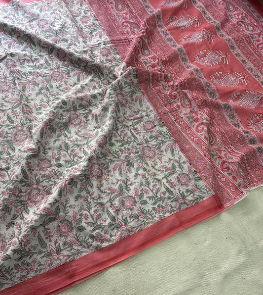 Hand Block Printing Saree In Mulmul Fabric
