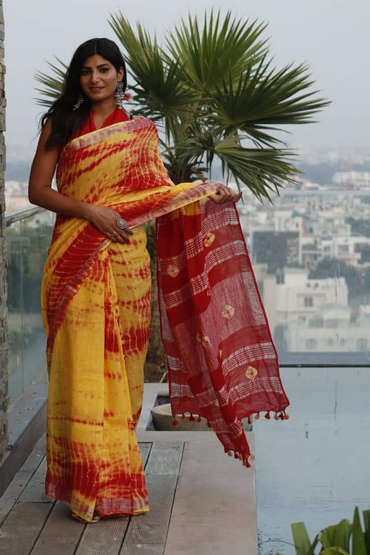 Handcrafted Shibori & Bandhani Technique Saree