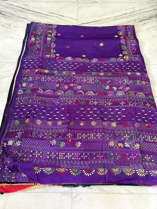 Lambani Hand Crafted Kantha Stitch Saree