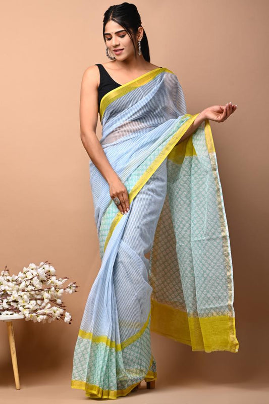 Hand Block Printing Saree on Kota Silk