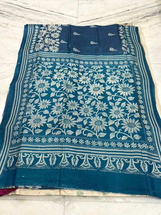 Korean Tussar Handicrafts Kantha Stitch Saree