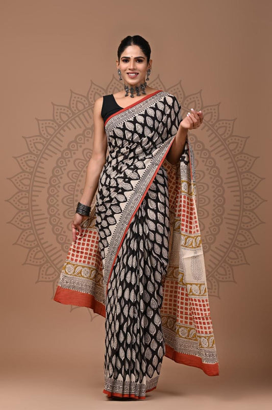 Hand Block Printing Saree with Miscellaneous Dyes