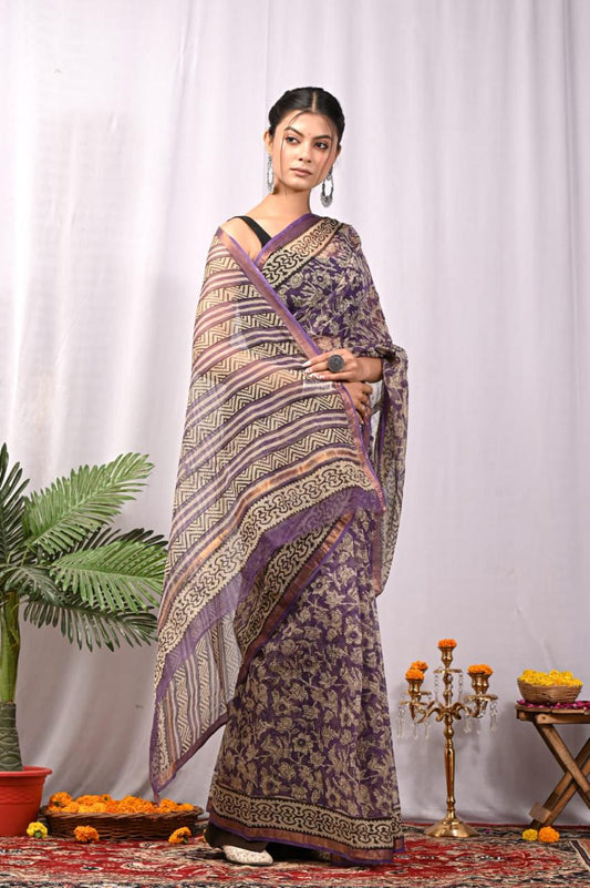 Hand Block Printing Saree on Kota Silk