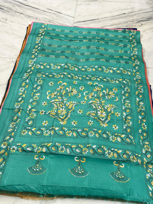 Blended Murshidabad Silk Hand Crafted Kantha Stitch Saree