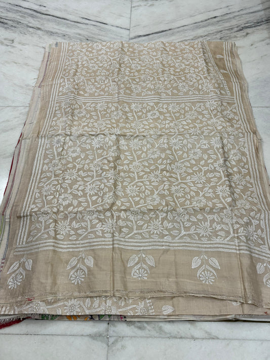 Korean Tussar Handicrafts Kantha Stitch Saree
