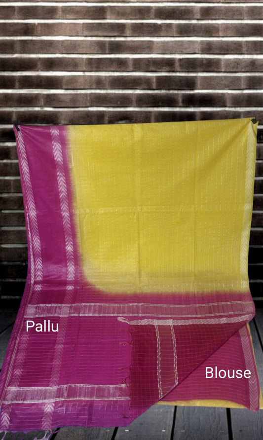 Mini Checks Kota Silk Saree With Hand Shibori