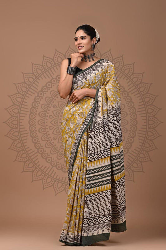 Hand Block Printing Saree with Miscellaneous Dyes