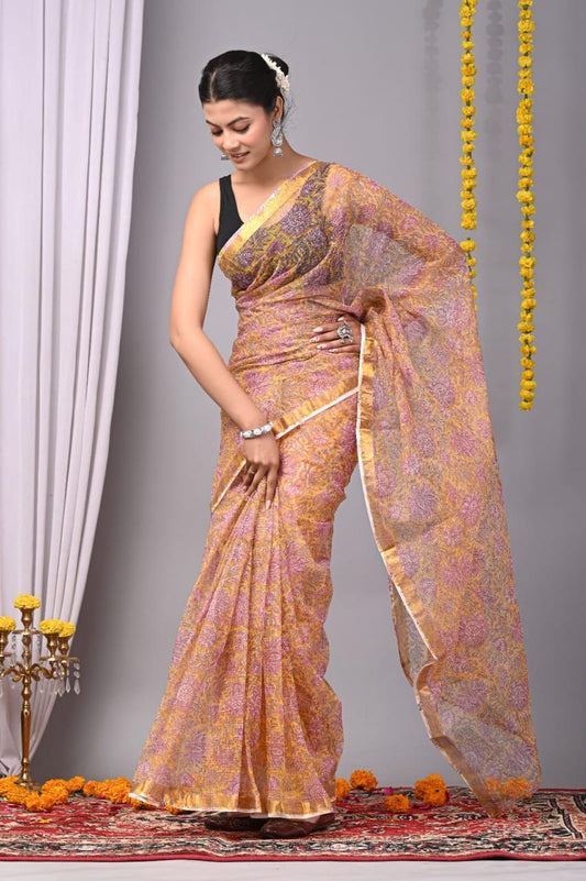 Hand Block Printing Saree on Kota Silk