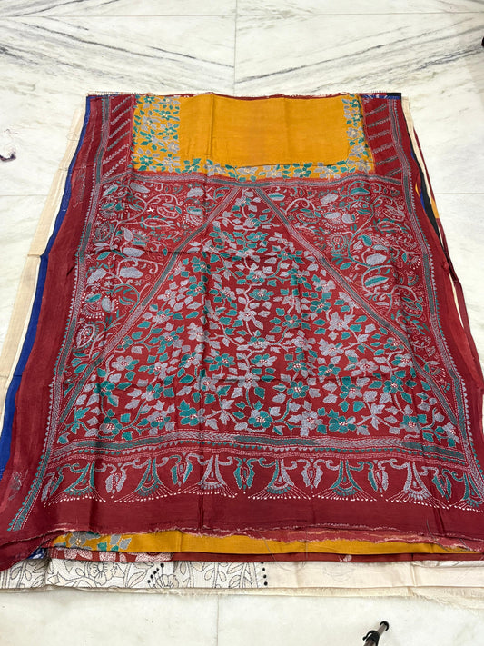 Pure Gachhi Tussar Handicrafts Kantha Stitch Saree