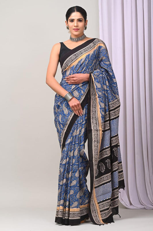 Assam Silk Saree with Hand Block Printing Craft