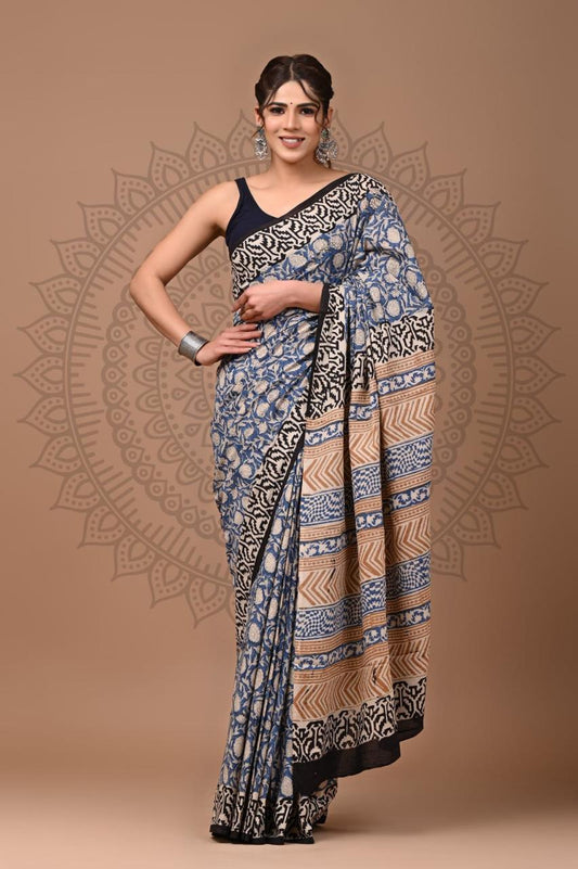 Hand Block Printing Saree with Miscellaneous Dyes