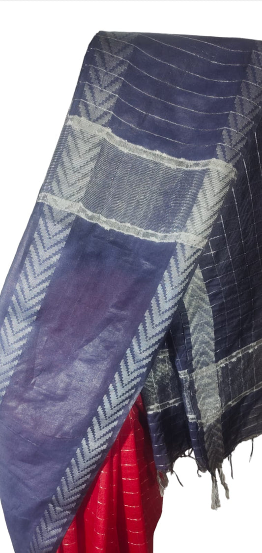 Mini Checks Kota Silk Saree With Hand Shibori