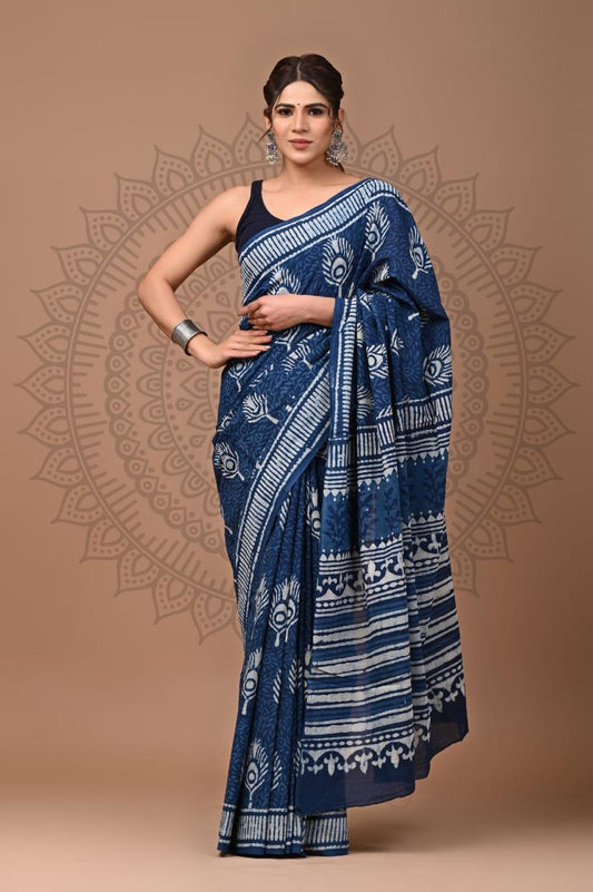 Hand Block Printing Saree with Indigo Dyes