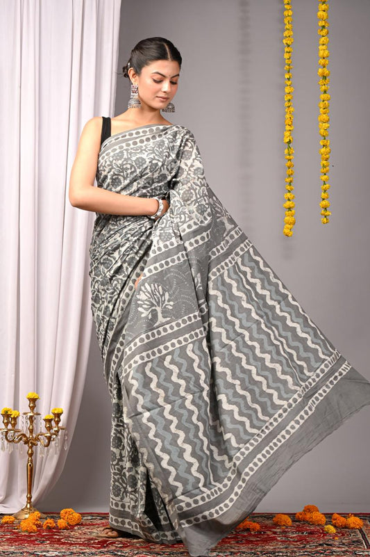 Hand Block Printing Saree with Miscellaneous Dyes