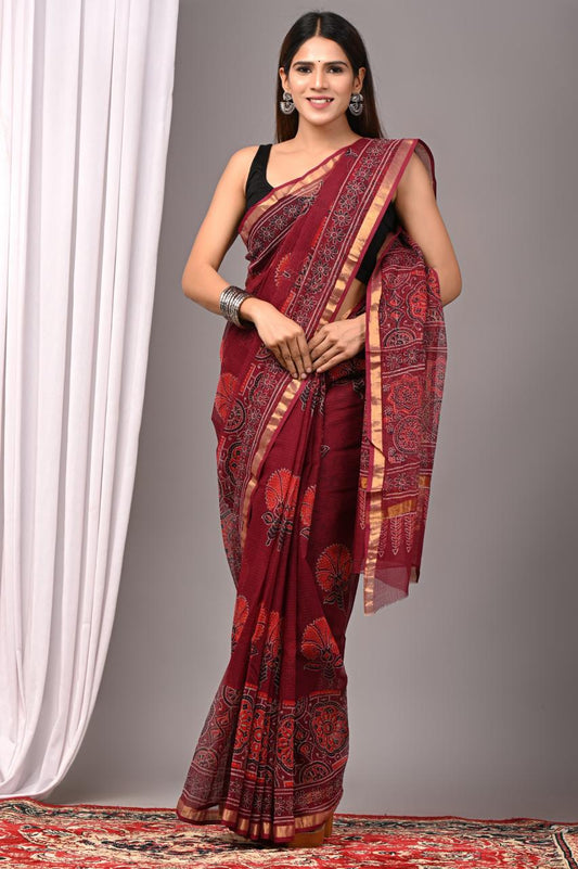 Hand Block Printing Saree on Kota Silk