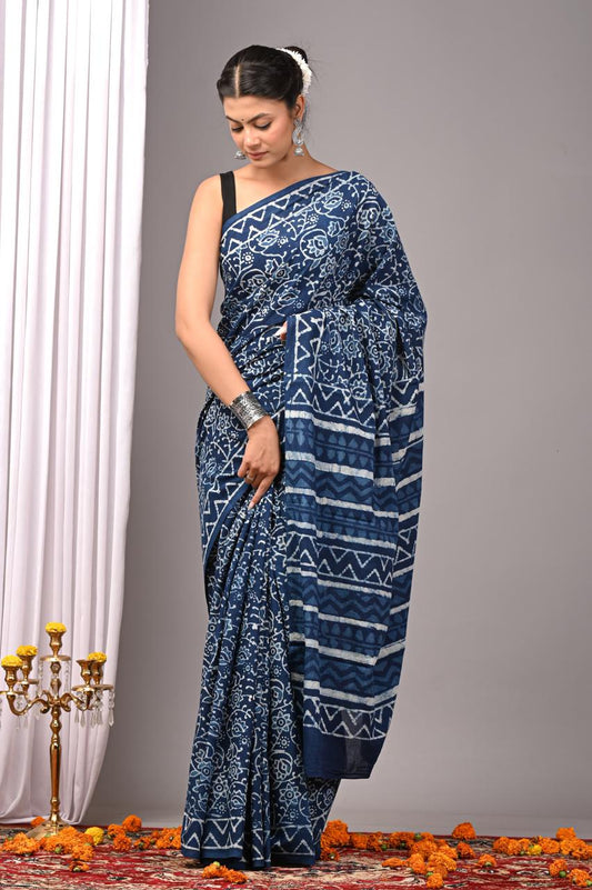 Hand Block Printing Saree with Indigo Dyes