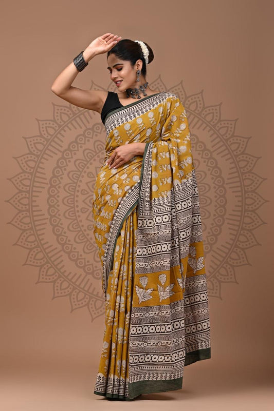 Hand Block Printing Saree with Miscellaneous Dyes