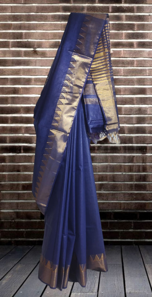 Temple Border Silk Blended Saree