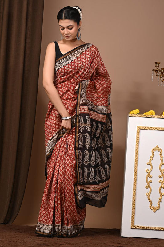 Hand Block Print Saree on Chanderi Silk