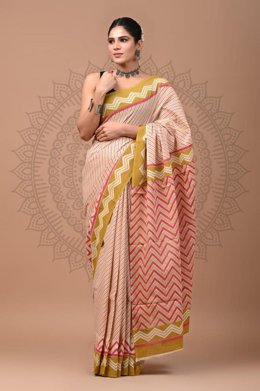 Hand Block Printing Saree with Miscellaneous Dyes