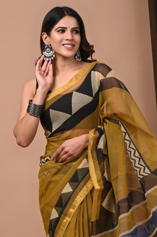 Hand Block Printing Saree on Kota Silk