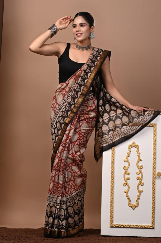 Natural Color Hand Block Print Saree