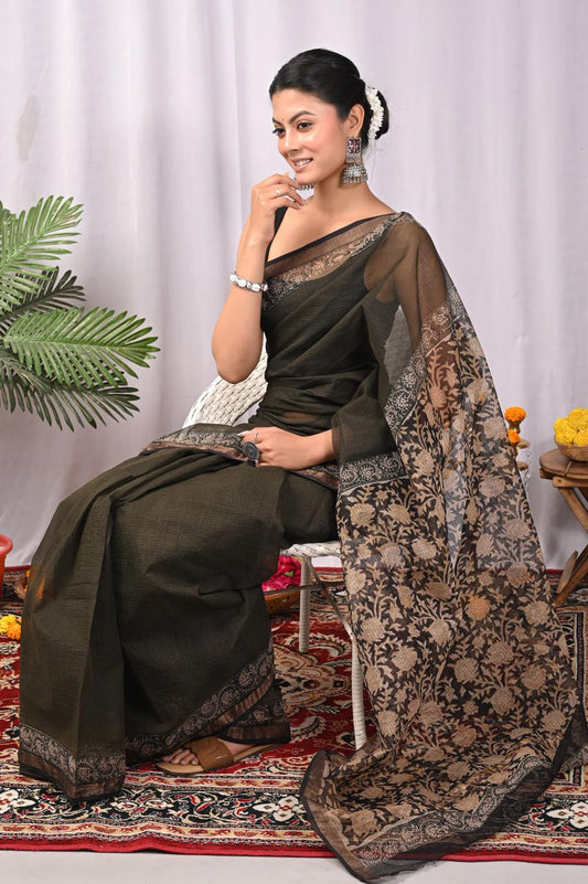 Hand Block Printing Saree on Kota Silk