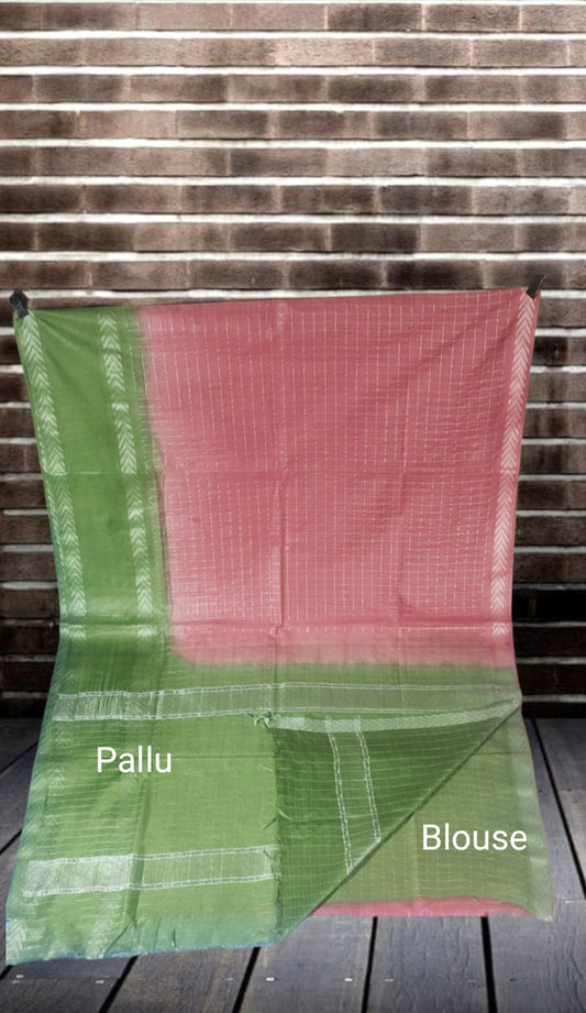 Mini Checks Kota Silk Saree With Hand Shibori