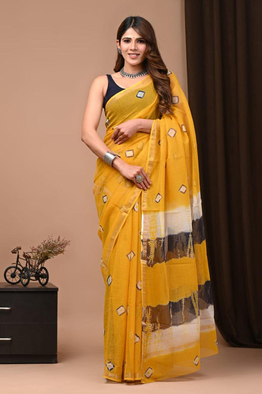 Hand Block Printing Saree on Kota Silk