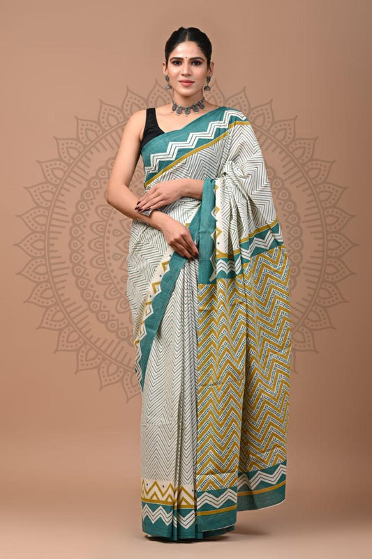 Hand Block Printing Saree with Miscellaneous Dyes