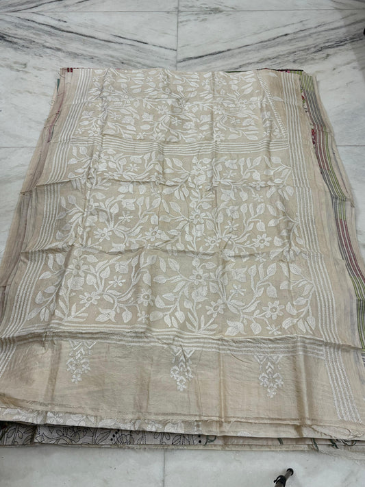 Pure Gachhi Tussar Handicrafts Kantha Stitch Saree