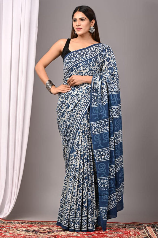 Hand Block Printing Saree with Indigo Dyes