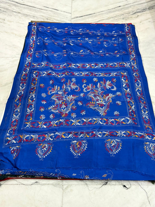 Blended Murshidabad Silk Hand Crafted Kantha Stitch Saree