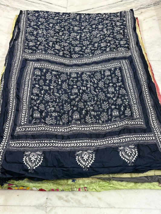 Pure Bangalore Silk Hand Crafted Kantha Stitch Saree