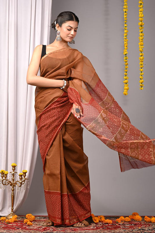 Hand Block Printing Saree on Kota Silk