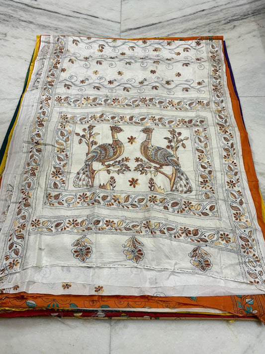 Blended Murshidabad Silk Hand Crafted Kantha Stitch Saree