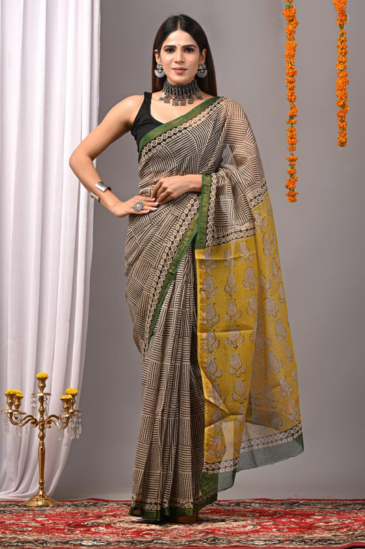 Hand Block Printing Saree on Kota Silk