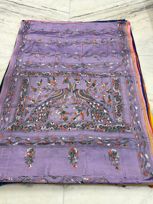 Blended Murshidabad Silk Hand Crafted Kantha Stitch Saree