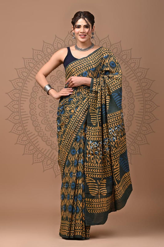 Hand Block Printing Saree with Miscellaneous Dyes